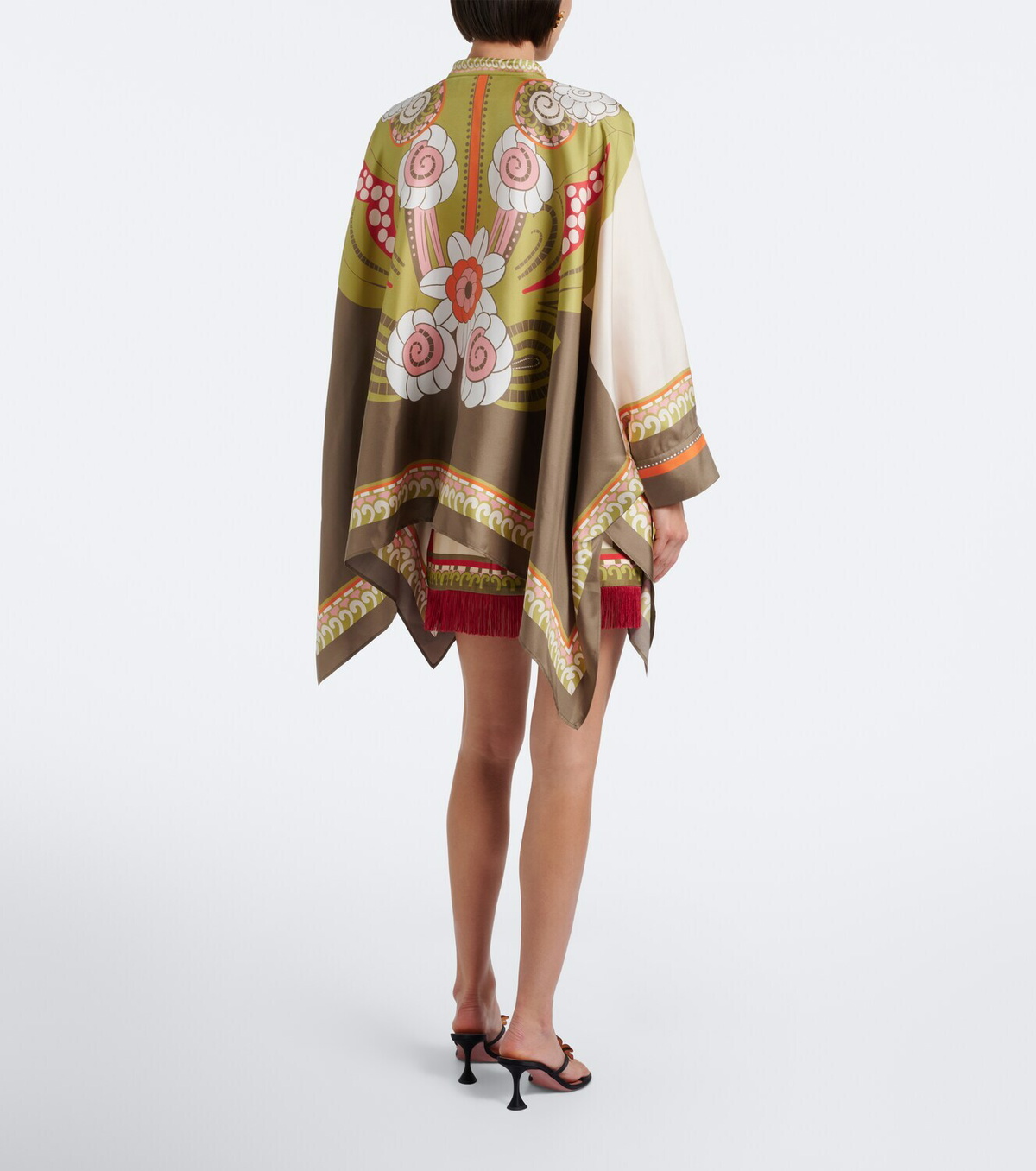 La DoubleJ Printed fringe-trimmed silk miniskirt