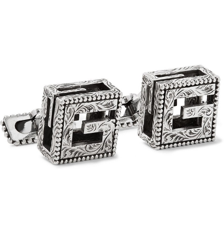 Photo: Gucci - Engraved Burnished Sterling Silver Cufflinks - Men - Silver