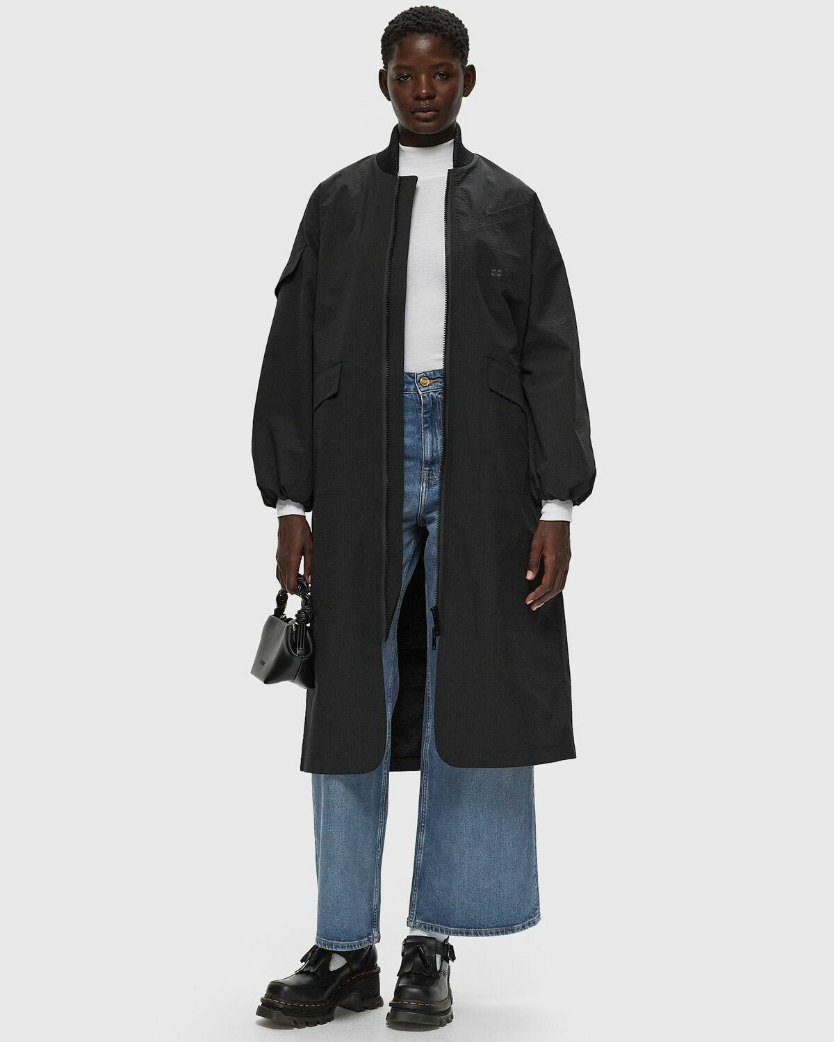 Ganni Tech Seersucker Oversized Shell Coat Black Coats GANNI