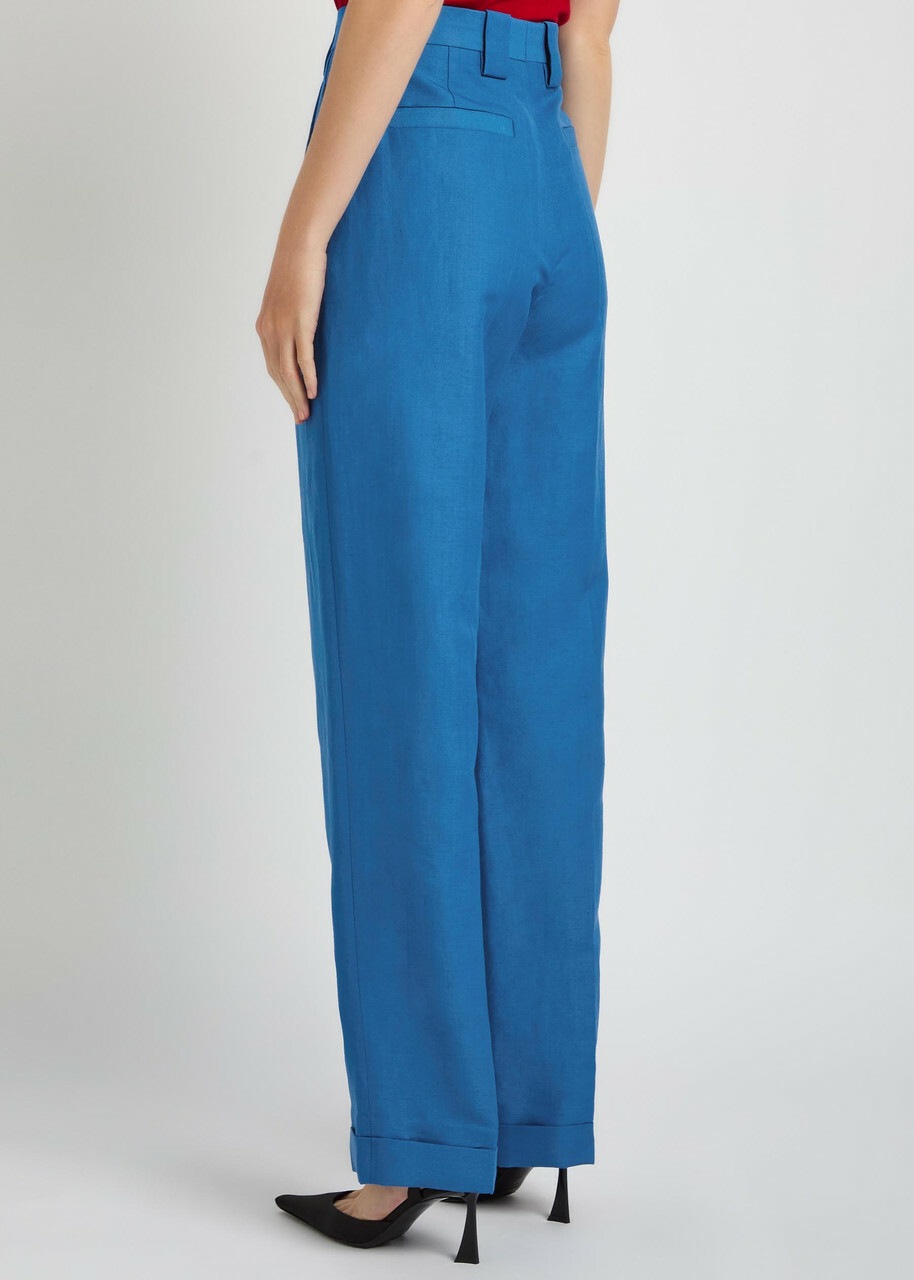 Versace Wool and Linen-blend Trousers Blue
