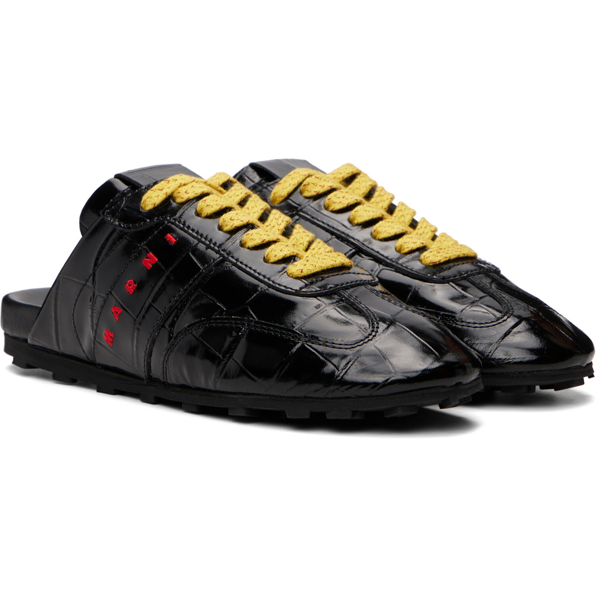 Marni Black Croc-Effect Leather Softy Soccer Slip-On Sneakers