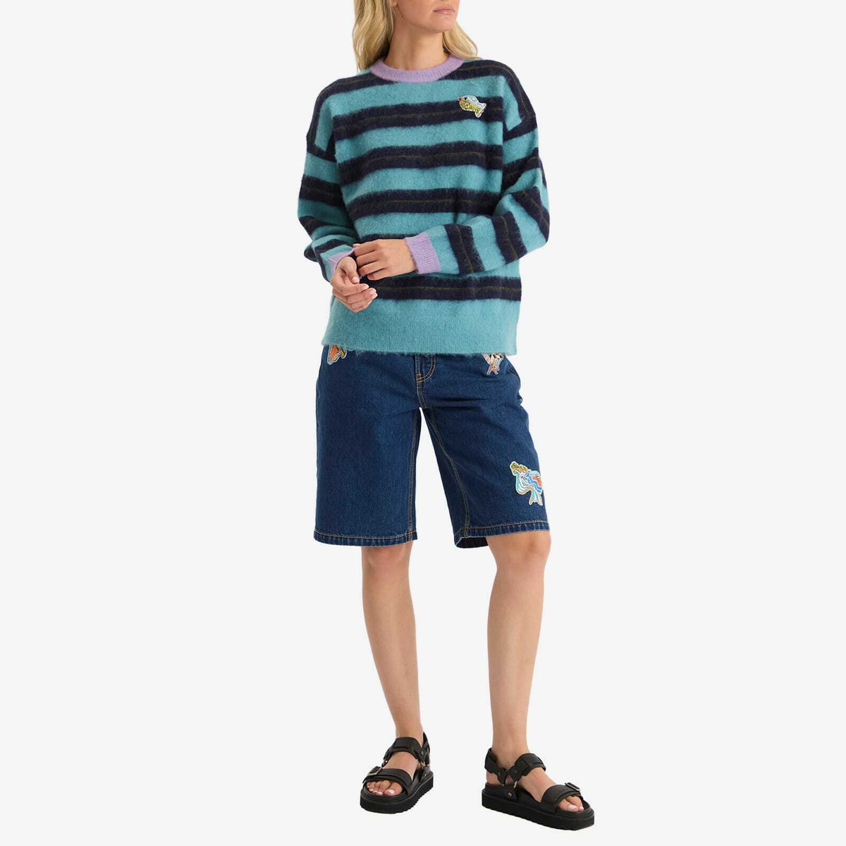 ALÉMAIS Women's Domenica Teal Sweater in Stripe