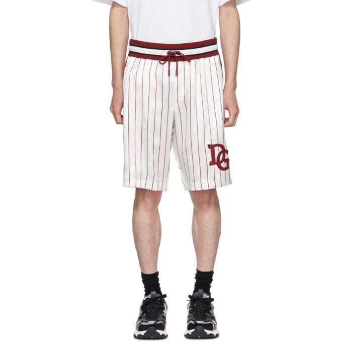 Photo: Dolce and Gabbana Off-White and Red Silk DG Shorts