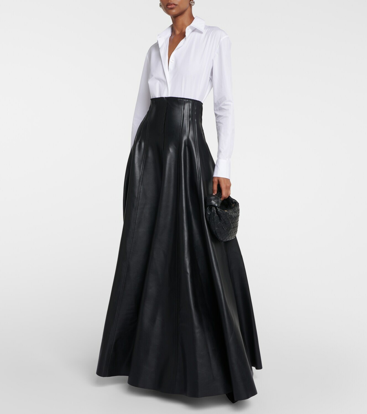 【Norma Kamali】 Jean fauxレザー maxiスカート Norma Kamali Grace flared faux leather maxi skirt Norma Kamali