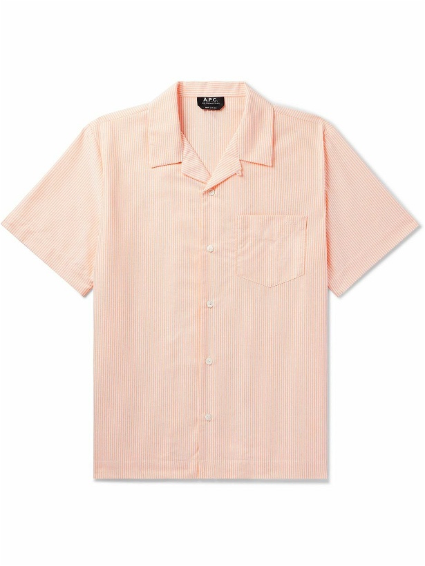 Photo: A.P.C. - Lloyd Convertible-Collar Striped Organic Cotton Shirt - Orange