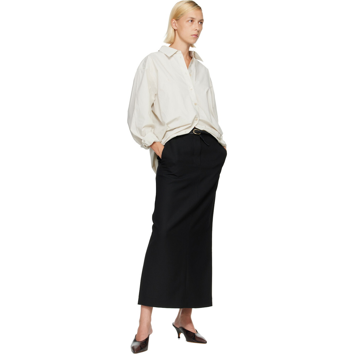 ANINE BING Black Small Double Signature Link Braided Belt