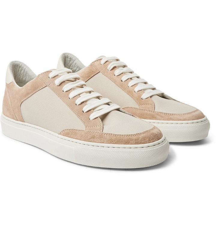 Photo: Brunello Cucinelli - Leather-Trimmed Suede and Ripstop Sneakers - Sand