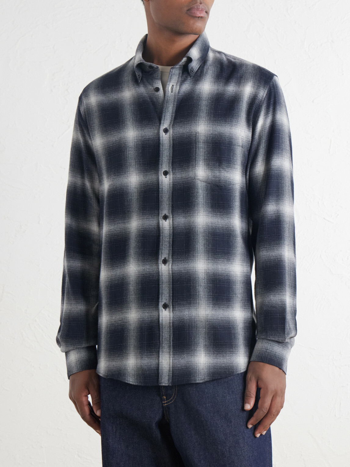 Sunspel - Checked Cotton-Flannel Shirt - Black
