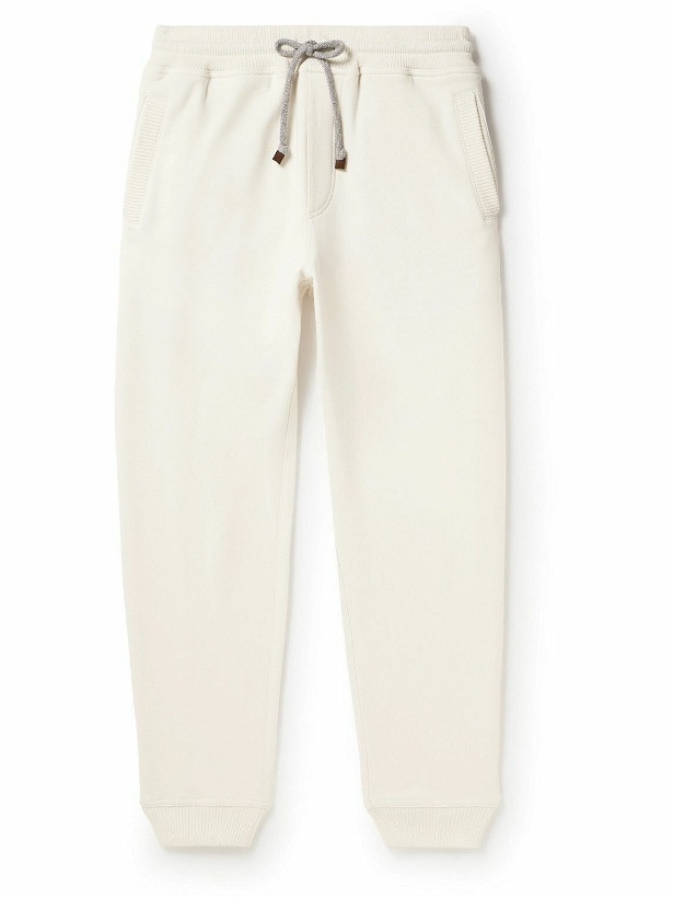 Photo: Brunello Cucinelli - Tapered Brushed Cotton-Jersey Sweatpants - Neutrals