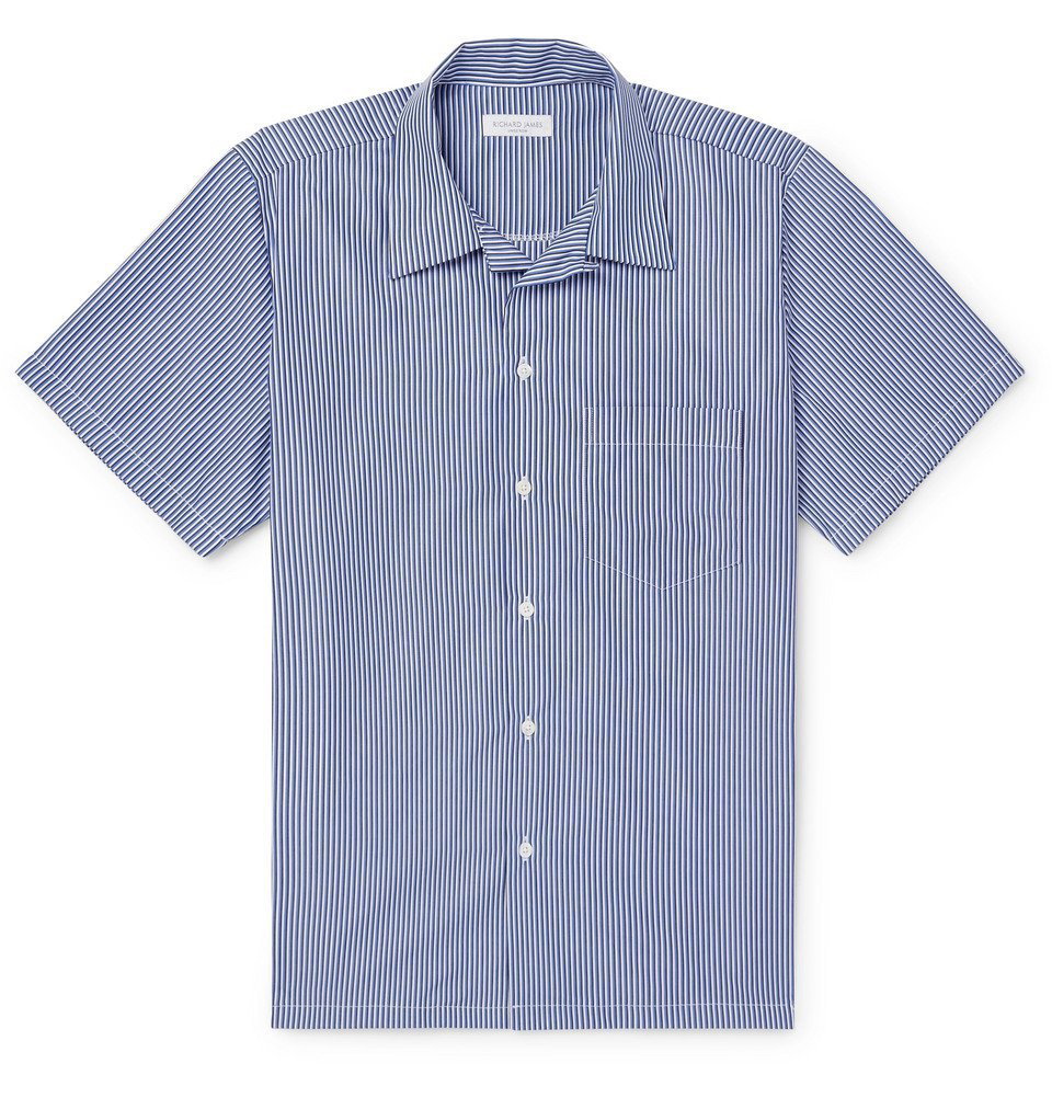 Richard James - Camp-Collar Striped Cotton-Poplin Shirt - Blue Richard ...