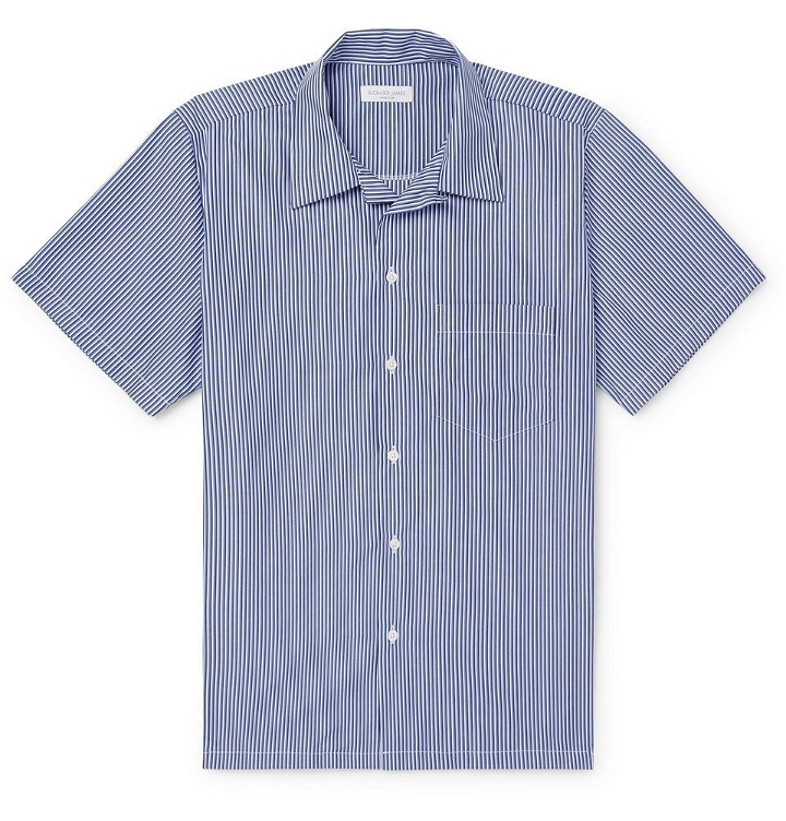 Photo: Richard James - Camp-Collar Striped Cotton-Poplin Shirt - Blue