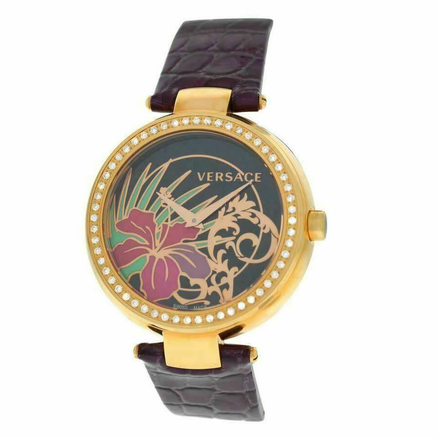 Versace Mystique Hibiscus Quartz Diamond Black Dial Ladies Watch I9Q81D9HI S702