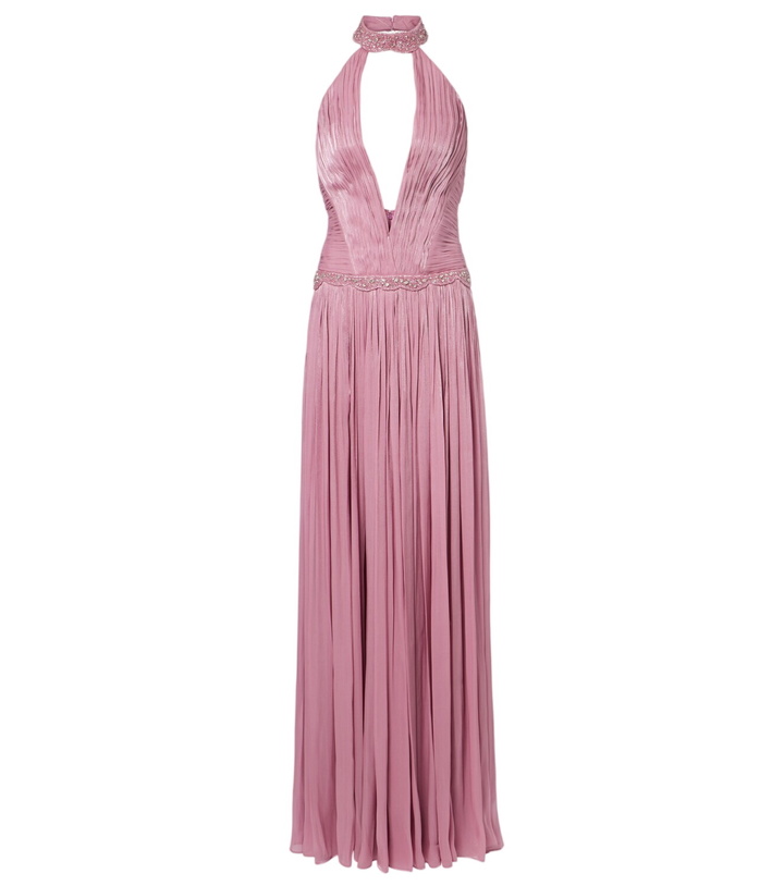 Photo: Costarellos Juliette halterneck georgette lamé gown