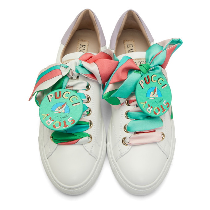 Emilio Pucci White Quilted Leather Bow-Detailed High-Top Sneakers 36