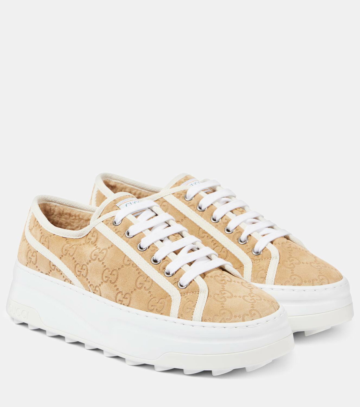 スニーカー Gucci White Gg Fabric And Suede Re-Motion Sneakers Gucci Suede Re-Motion Ankle Strap Sneakers | Neiman Marcus