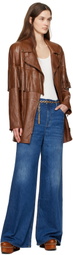 Chloé Brown Belted Fringed Leather Jacket