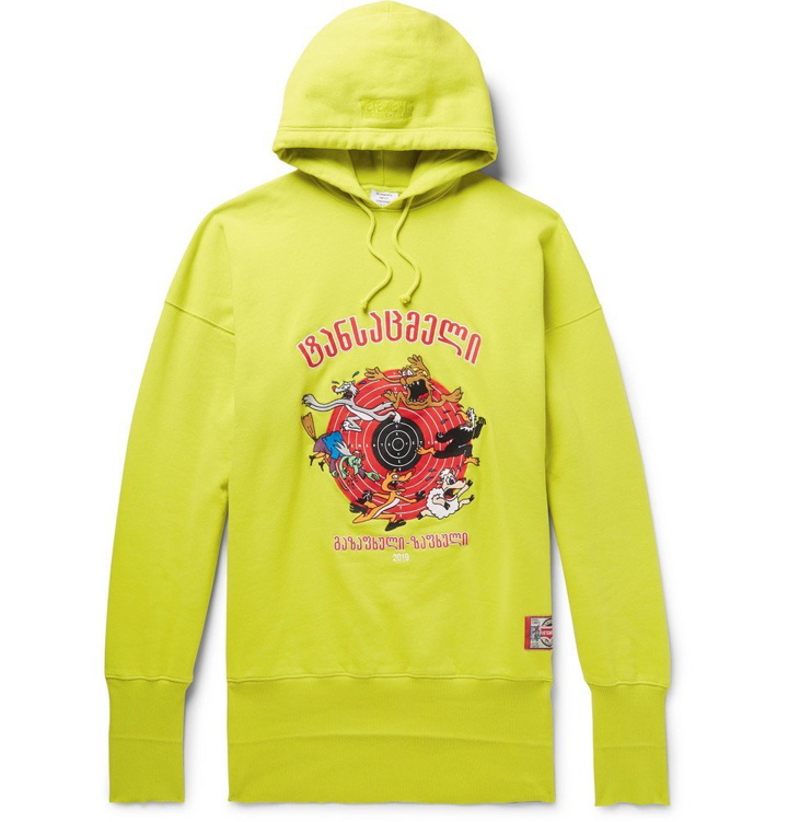 Photo: Vetements - Oversized Embroidered Fleece-Back Stretch-Cotton Jersey Hoodie - Men - Chartreuse