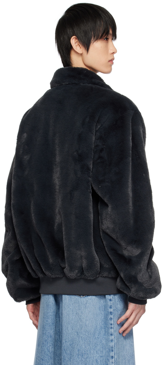 The Frankie Shop Navy Justin Faux-Fur Bomber Jacket