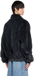 The Frankie Shop Navy Justin Faux-Fur Bomber Jacket