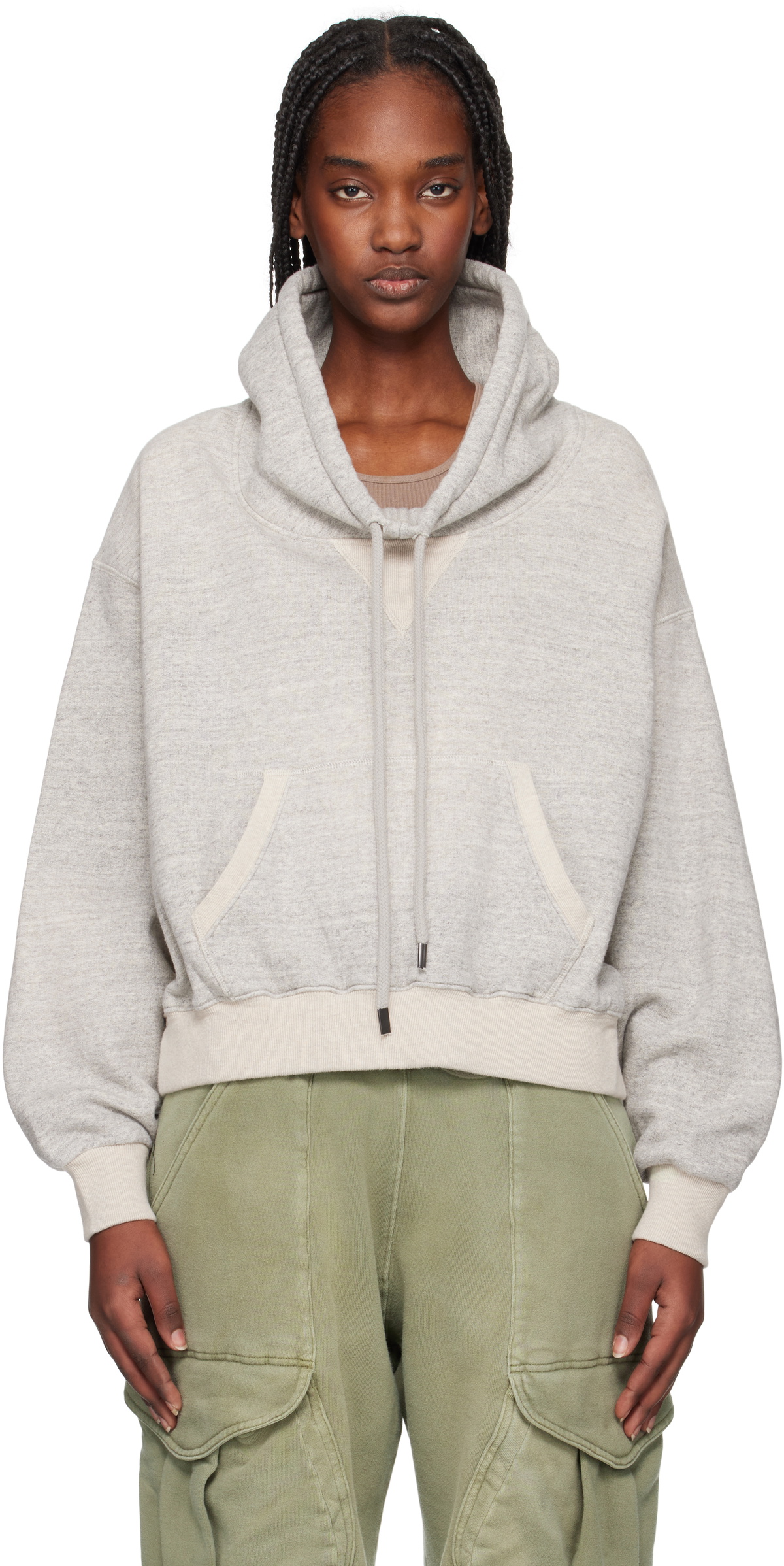 R13 Gray Funnel Neck Cropped Hoodie