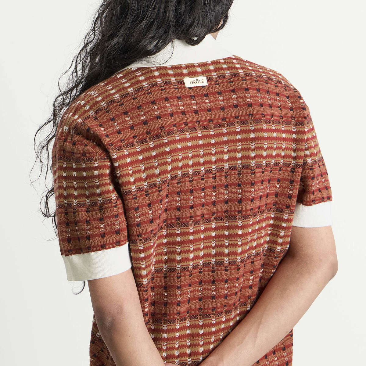 Drôle de Monsieur Men's Knitted Mesh Polo Shirt in Dark Red