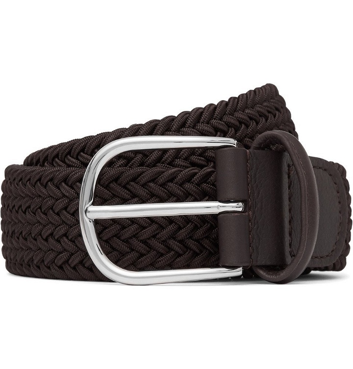 Photo: Anderson's - 3.5cm Brown Leather-Trimmed Woven Elastic Belt - Men - Brown