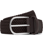 Anderson's - 3.5cm Brown Leather-Trimmed Woven Elastic Belt - Men - Brown
