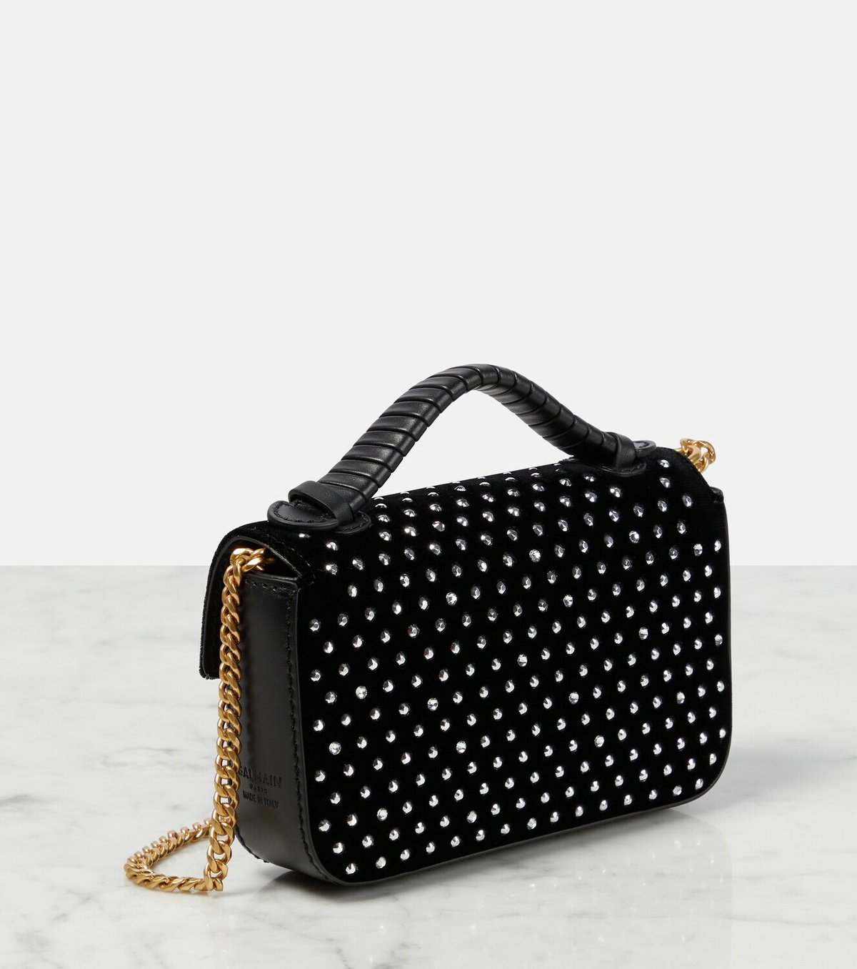 Balmain B-Buzz Mini studded velvet crossbody bag