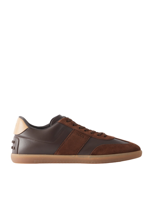 Photo: Tod's - Suede-Trimmed Leather Sneakers - Brown