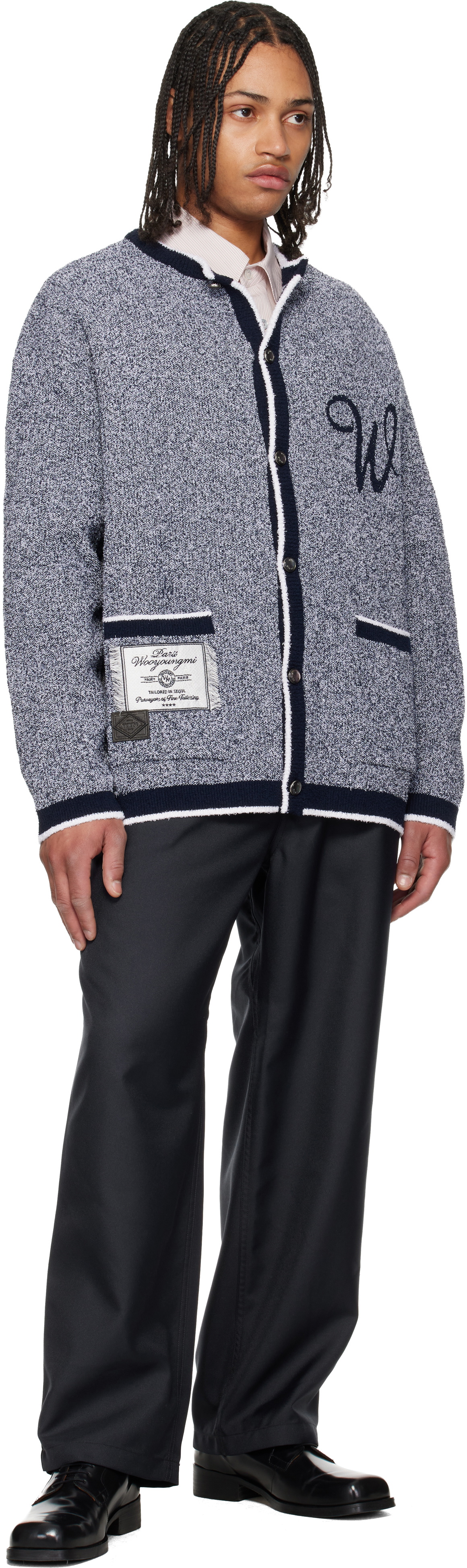 WOOYOUNGMI Navy Round Neck Logo Cardigan