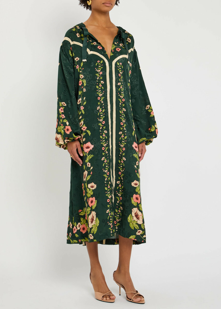 Agua BY Agua Bendita Zircón Mosquetero Floral-print Linen Midi Kaftan Multicoloured