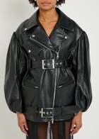 Simone Rocha Puff Sleeve Belted Leather Biker Jacket Black