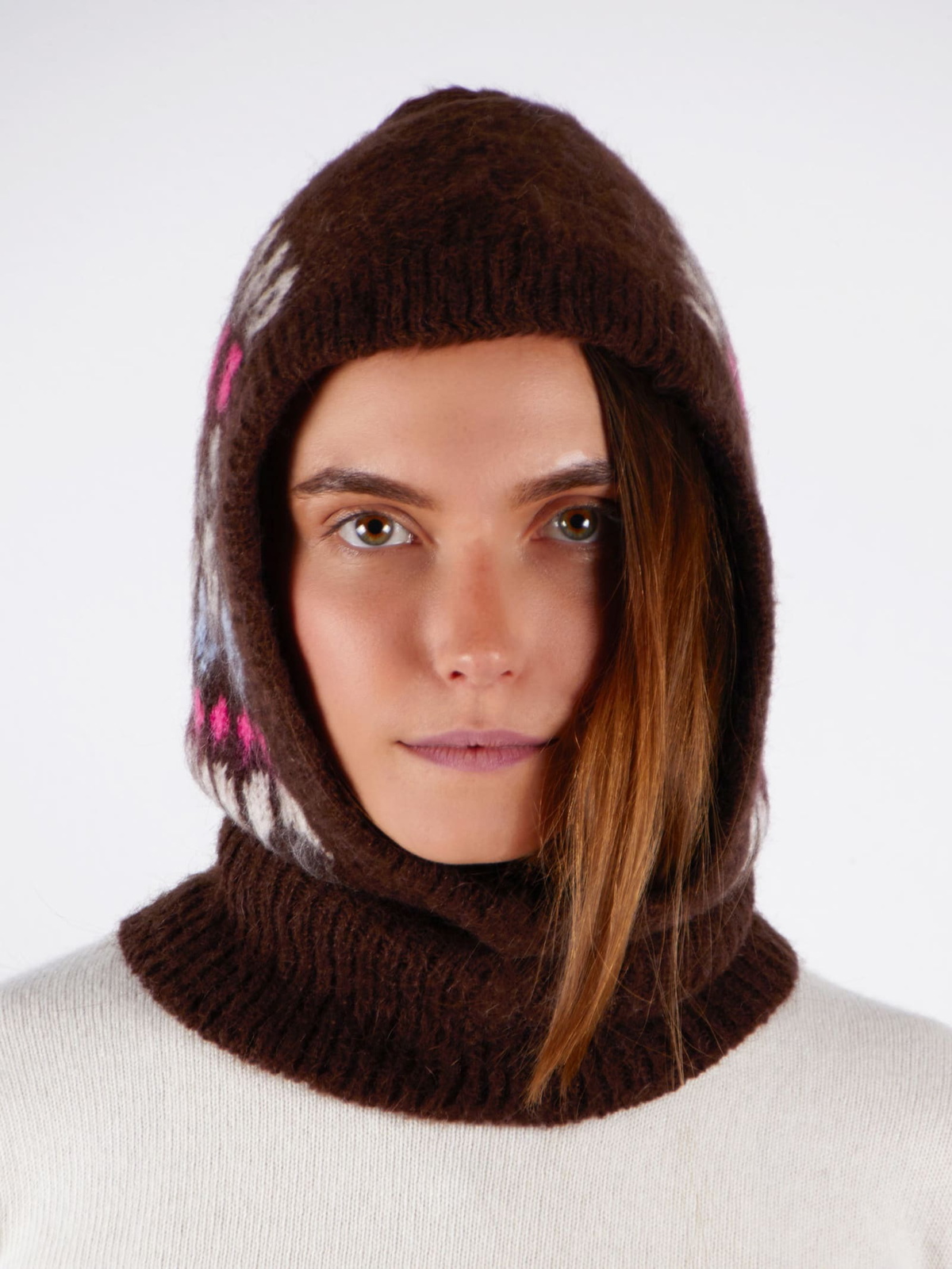 MC2 Saint Barth Woman Ultra Soft Brown Balaclava With Icelandic Pattern