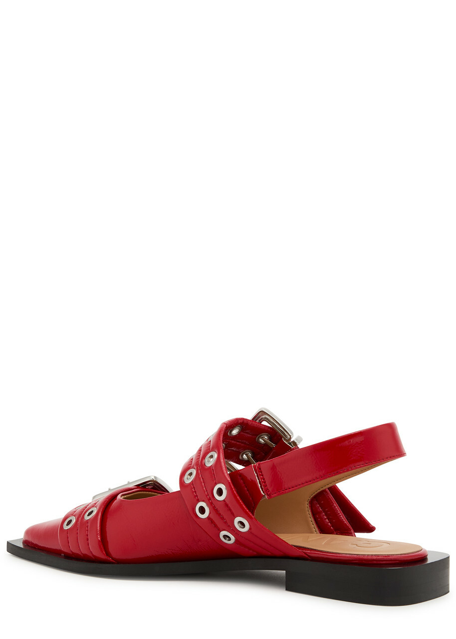 Ganni Buckle Ballerina Faux Leather Slingback Flats Red GANNI
