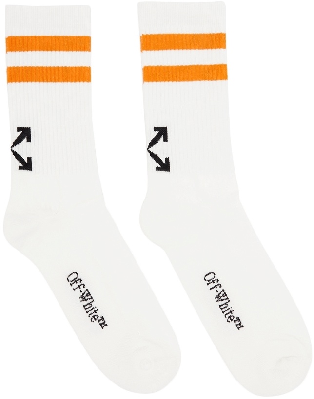 Photo: Off-White White & Orange Striped Socks