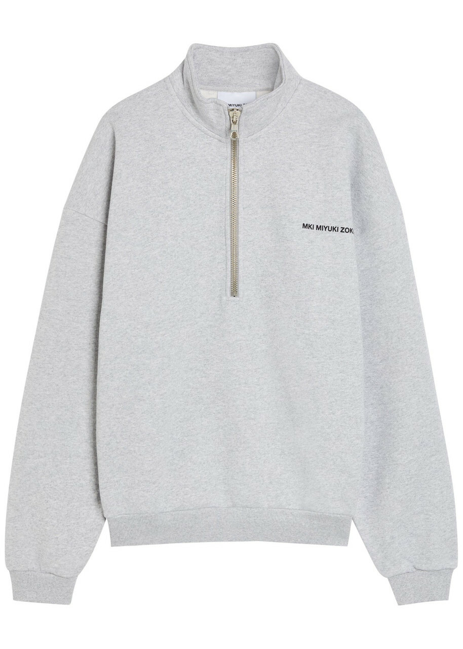 Mki Miyuki Zoku Uniform Half-zip Cotton-blend Sweatshirt Grey