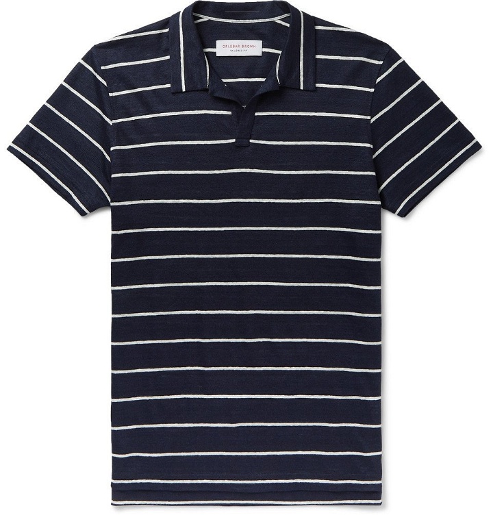 Photo: Orlebar Brown - Felix Striped Linen Polo Shirt - Navy