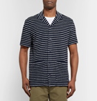 Orlebar Brown - Travis Camp-Collar Striped Cotton-Terry Shirt - Men - Midnight blue