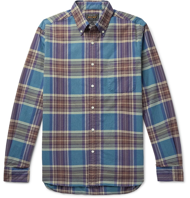 Photo: Beams Plus - Checked Cotton-Flannel Shirt - Blue