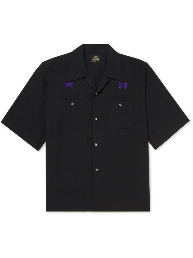 Photo: Needles - Convertible-Collar Logo-Embroidered Twill Shirt - Black
