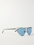 Balenciaga - Triangular-Frame Logo-Engraved Ruthenium Sunglasses