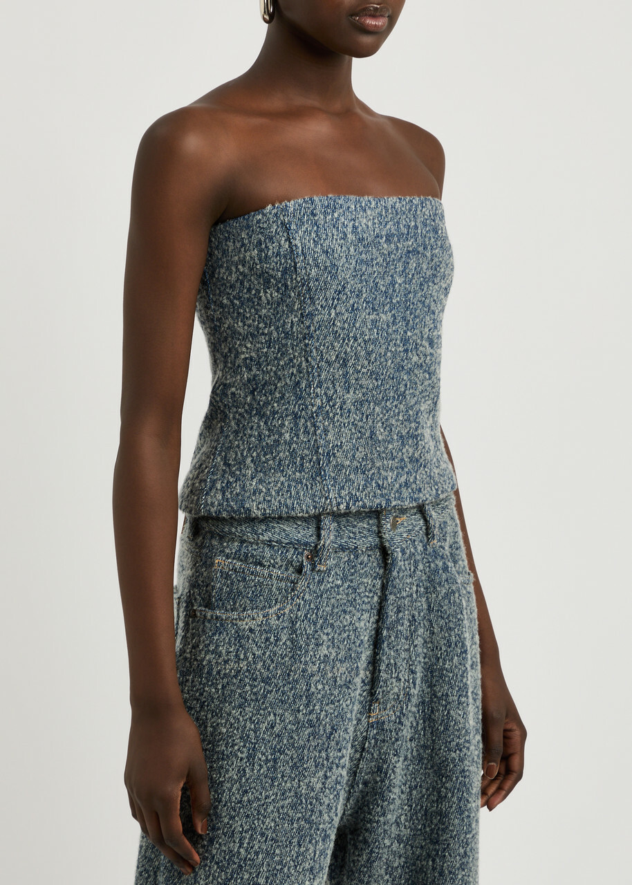 Giuseppe DI Morabito Strapless Bouclé Denim top Blue