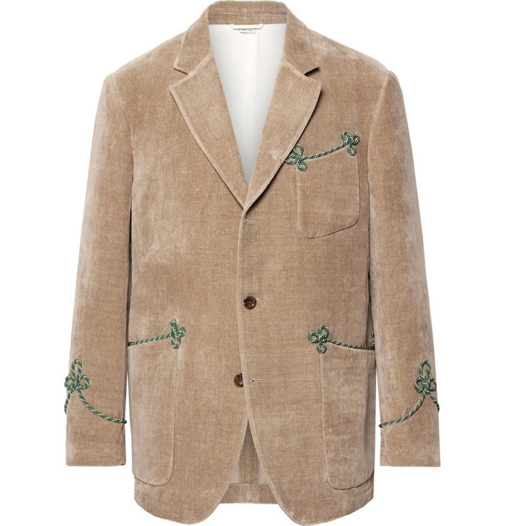 Photo: Gucci - Beige Passementerie-Trimmed Embroidered Cotton and Linen-Blend Velvet Blazer - Beige