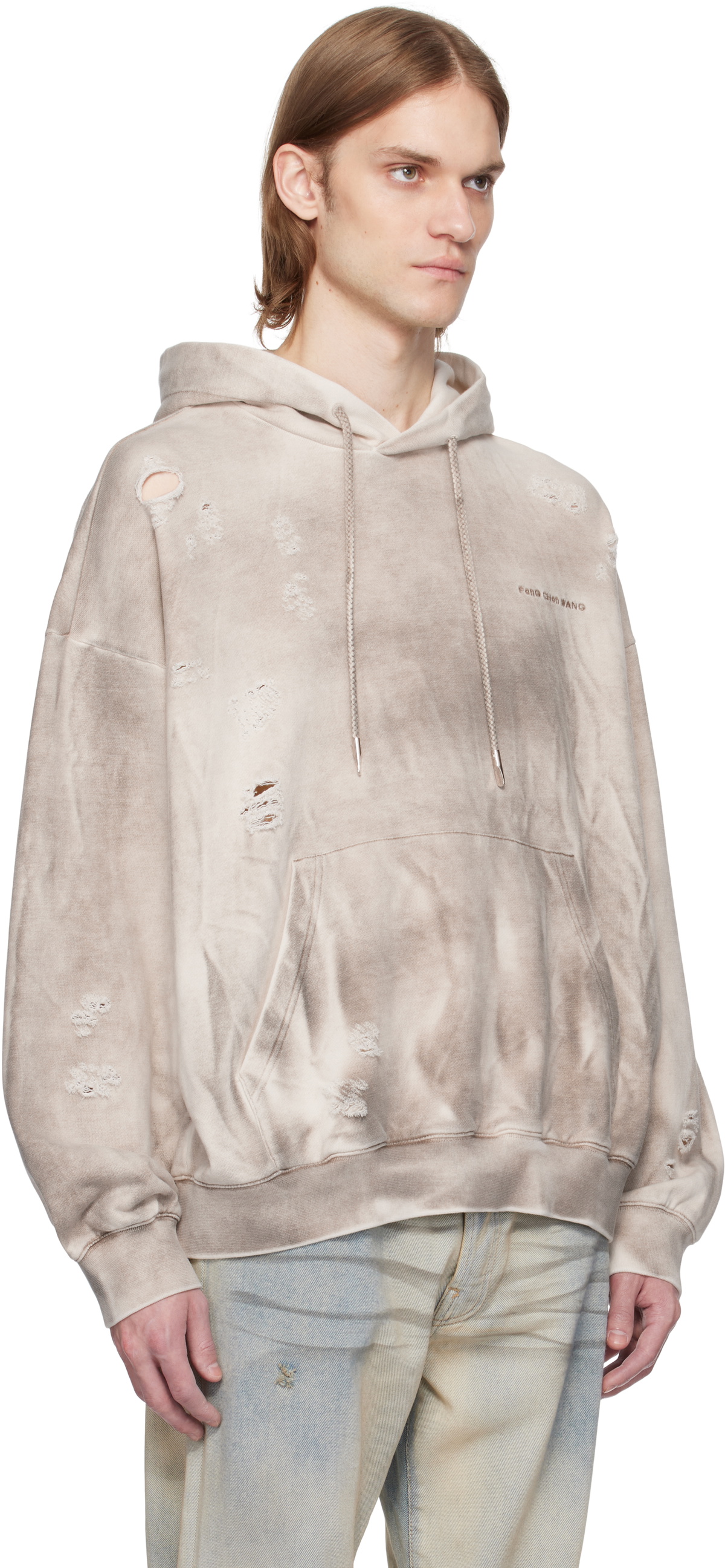Feng Chen Wang Gray Sandwashed Ripped Hoodie