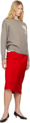 AMI Paris Red Straight Midi Skirt