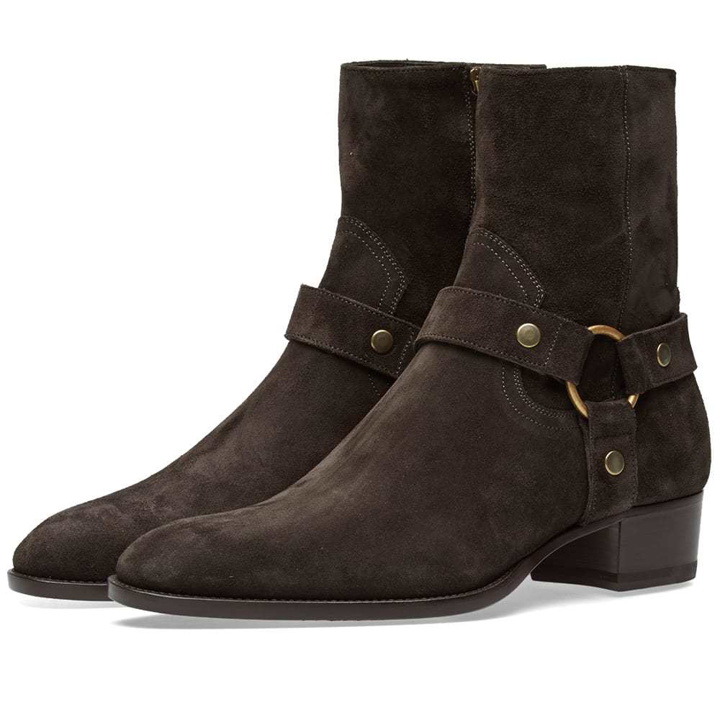 Photo: Saint Laurent Wyatt Harness Suede Boot