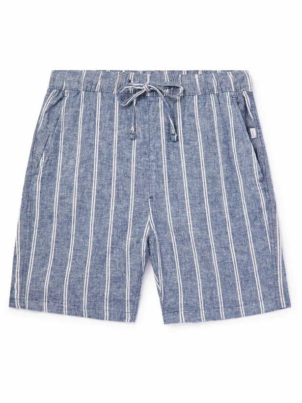 Photo: Onia - Straight-Leg Striped Linen Drawstring Shorts - Blue