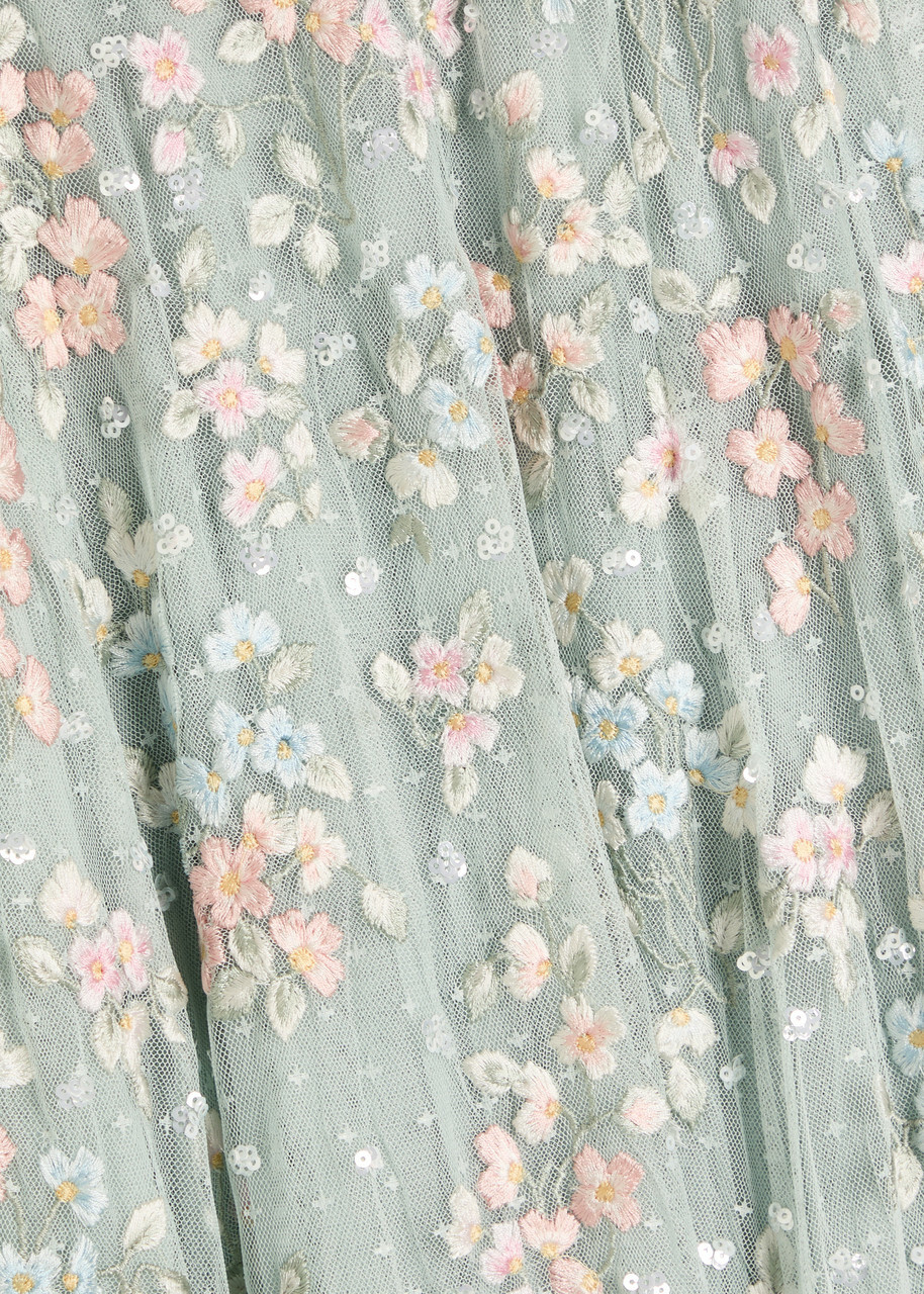 Needle & Thread Versailles Ditsy Floral-embroidered Tulle Gown Light Blue