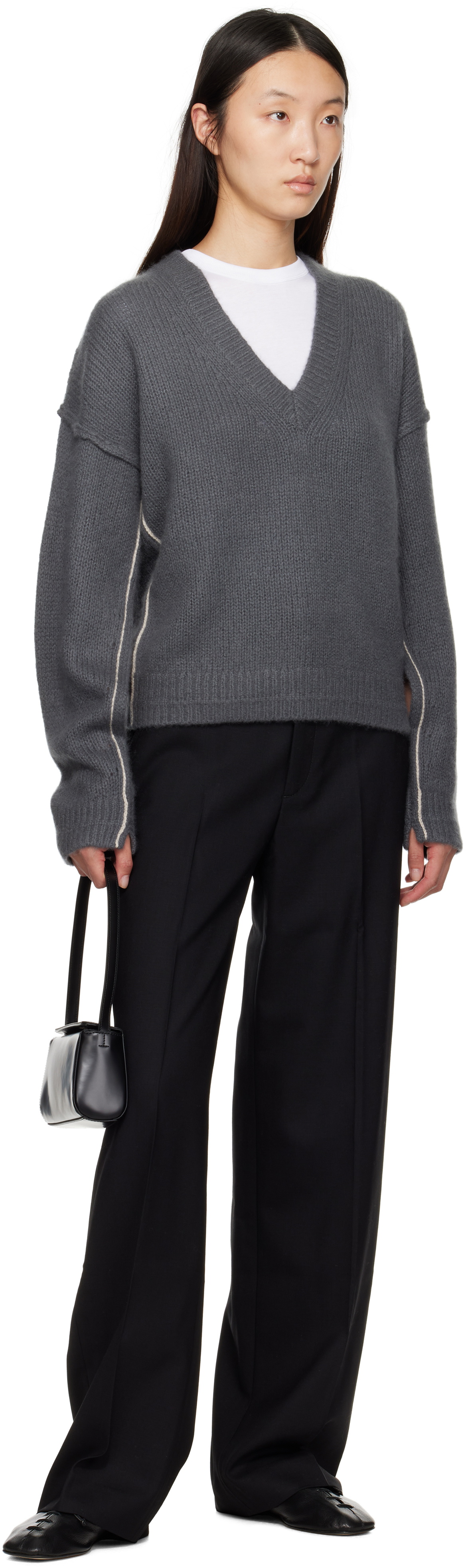 Maria McManus Gray Air Spun Cape V-Neck Sweater