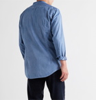 Massimo Alba - Slim-Fit Grandad-Collar Watercolour-Dyed Herringbone Cotton Shirt - Blue